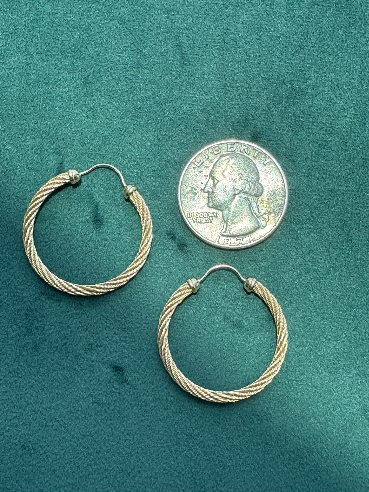 14K Gold Twisted Cable Rope Hoop Earrings 2 Inch Ball Point Latch 5.4g