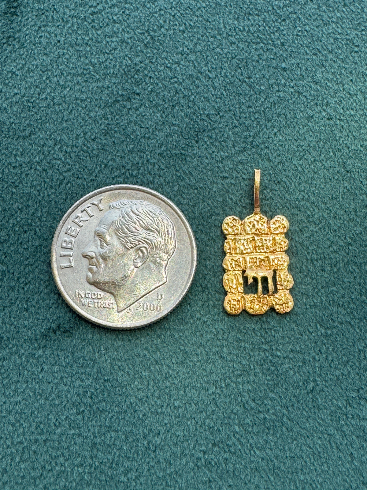 14K Yellow Gold Chai Western Wall Pendant Cutout Judaica Israel Hebrew Prayer Dainty Petite
