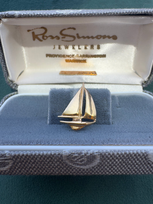 Vintage Dolan Bullock 14K Gold Sailboat Tie Tack Lapel Pin Signed DB Original Box