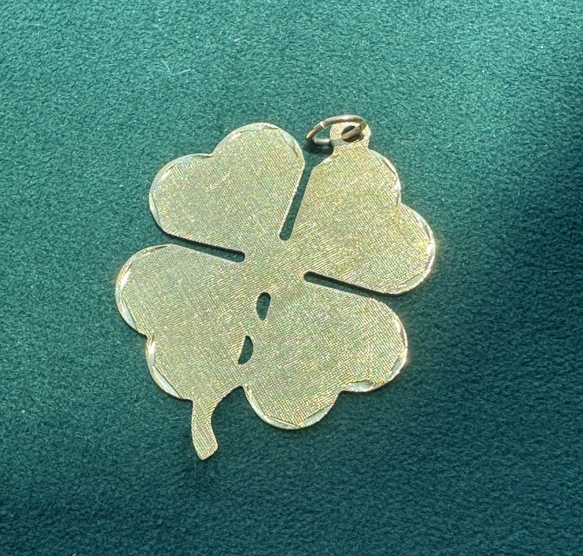 Vintage 14K Gold Frank J. Golden Four Leaf Clover Pendant Florentine Diamond Cut