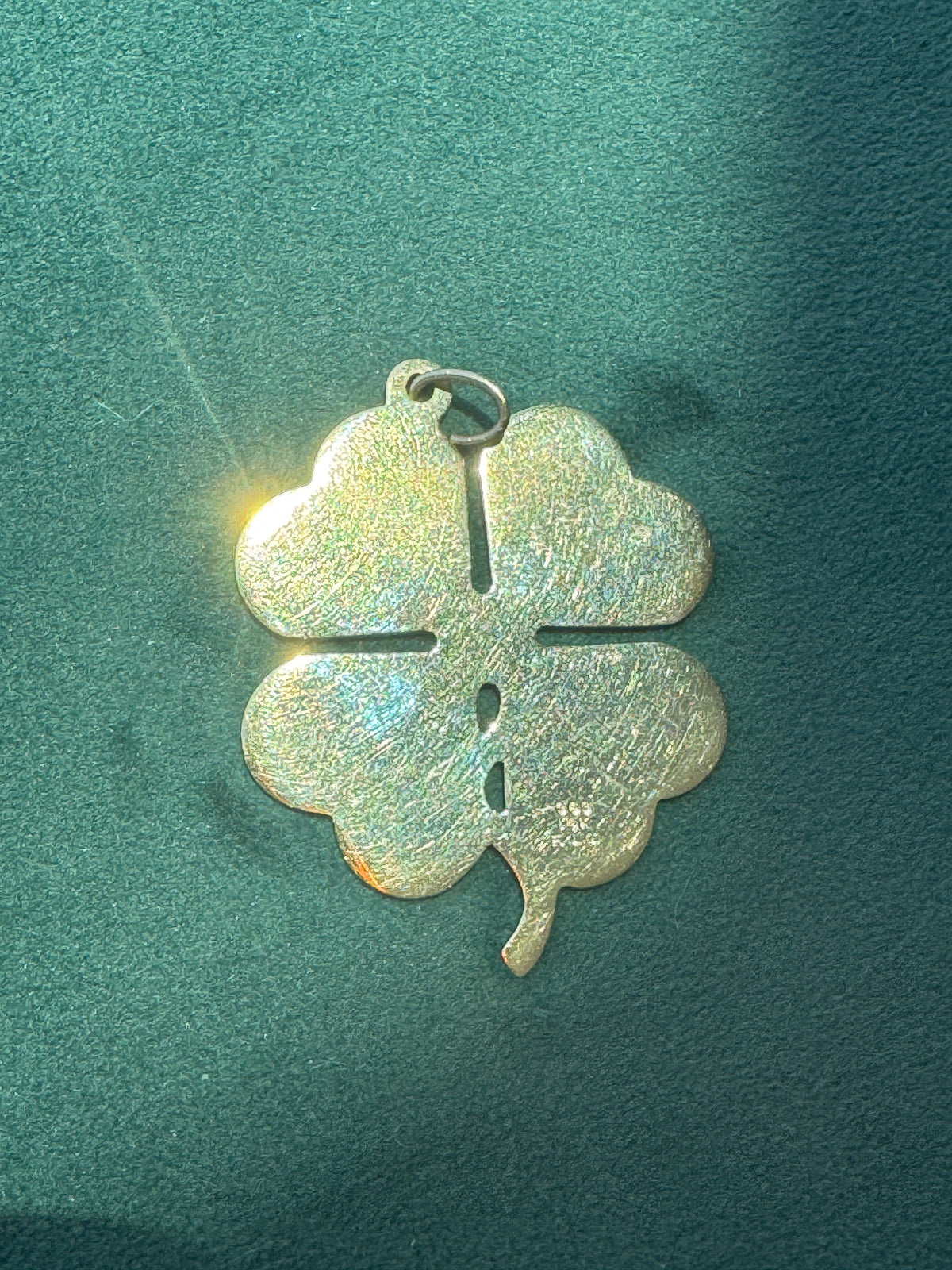 Vintage 14K Gold Frank J. Golden Four Leaf Clover Pendant Florentine Diamond Cut