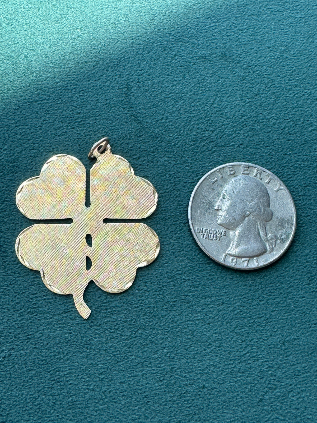 Vintage 14K Gold Frank J. Golden Four Leaf Clover Pendant Florentine Diamond Cut