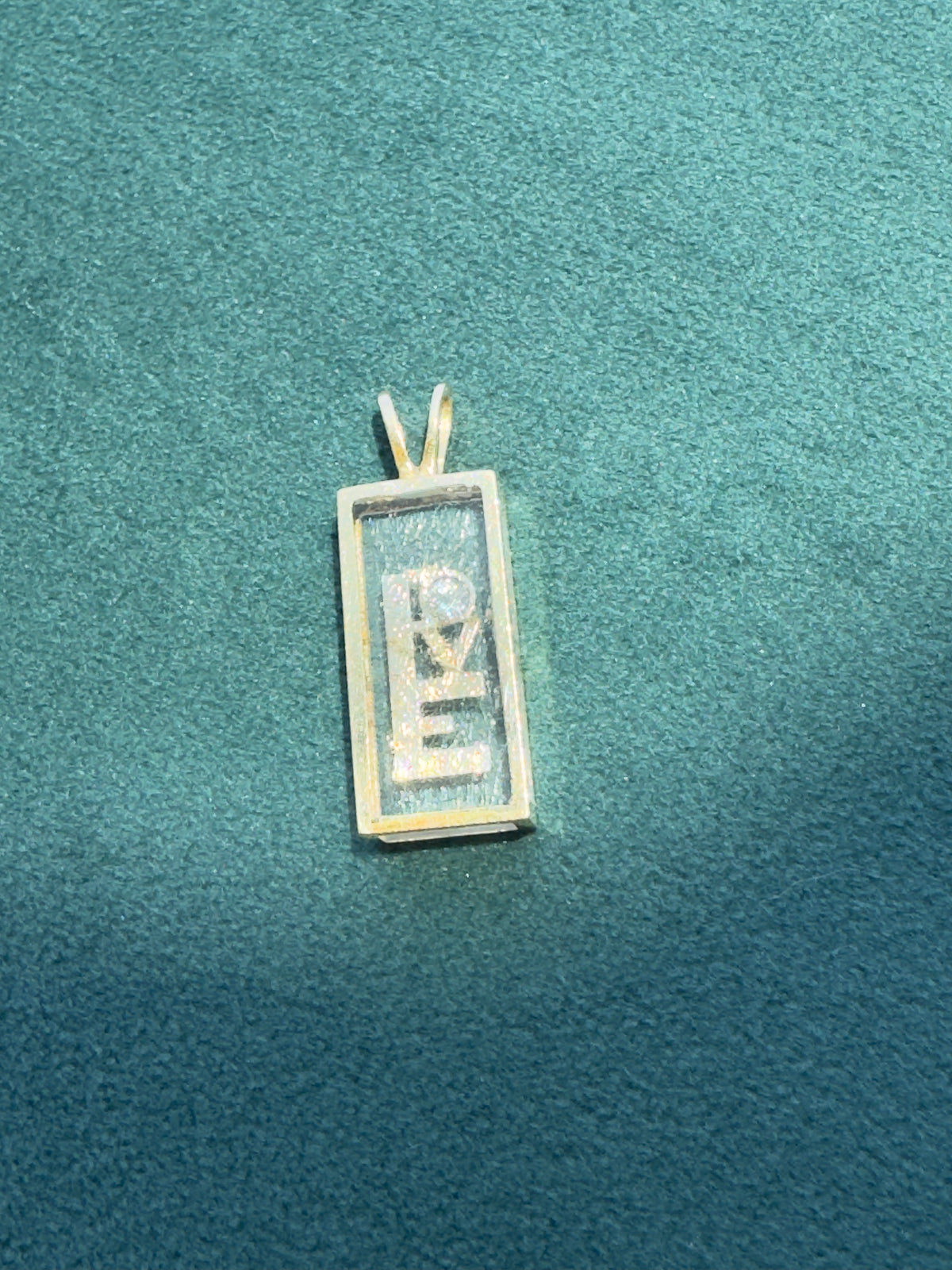 14K Yellow Gold Floating Diamond LOVE Pendant Shadow Box Lucite 1970s Incogem Style