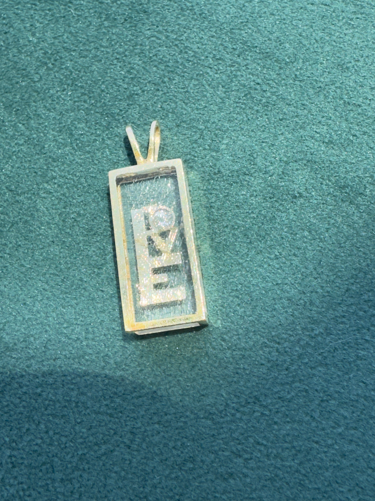 14K Yellow Gold Floating Diamond LOVE Pendant Shadow Box Lucite 1970s Incogem Style