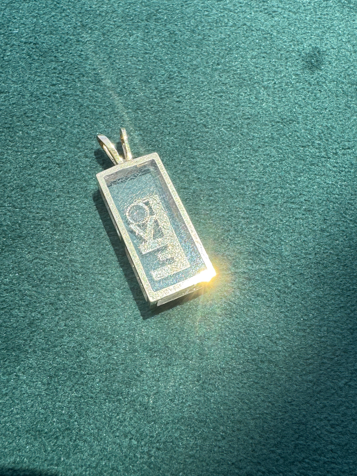 14K Yellow Gold Floating Diamond LOVE Pendant Shadow Box Lucite 1970s Incogem Style