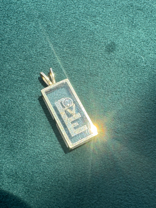 14K Yellow Gold Floating Diamond LOVE Pendant Shadow Box Lucite 1970s Incogem Style
