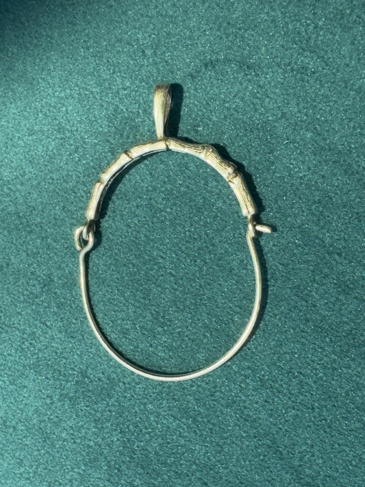 10K Yellow Gold Bamboo Motif Oval Charm Holder Pendant Y2K Era