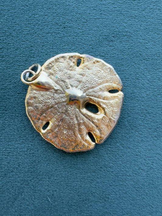Vintage 24K Gold Dipped Real Sand Dollar Pendant Mermaid Life Beach Jewelry Size 2