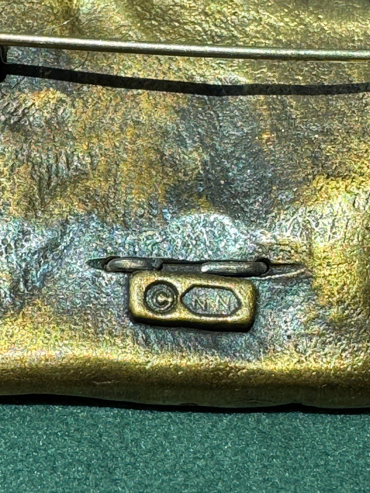 Vintage Brass and Sterling Silver Sauropod Brontosaurus Dinosaur Fossil Scene Brooch Pin Signed Figural Paleontology