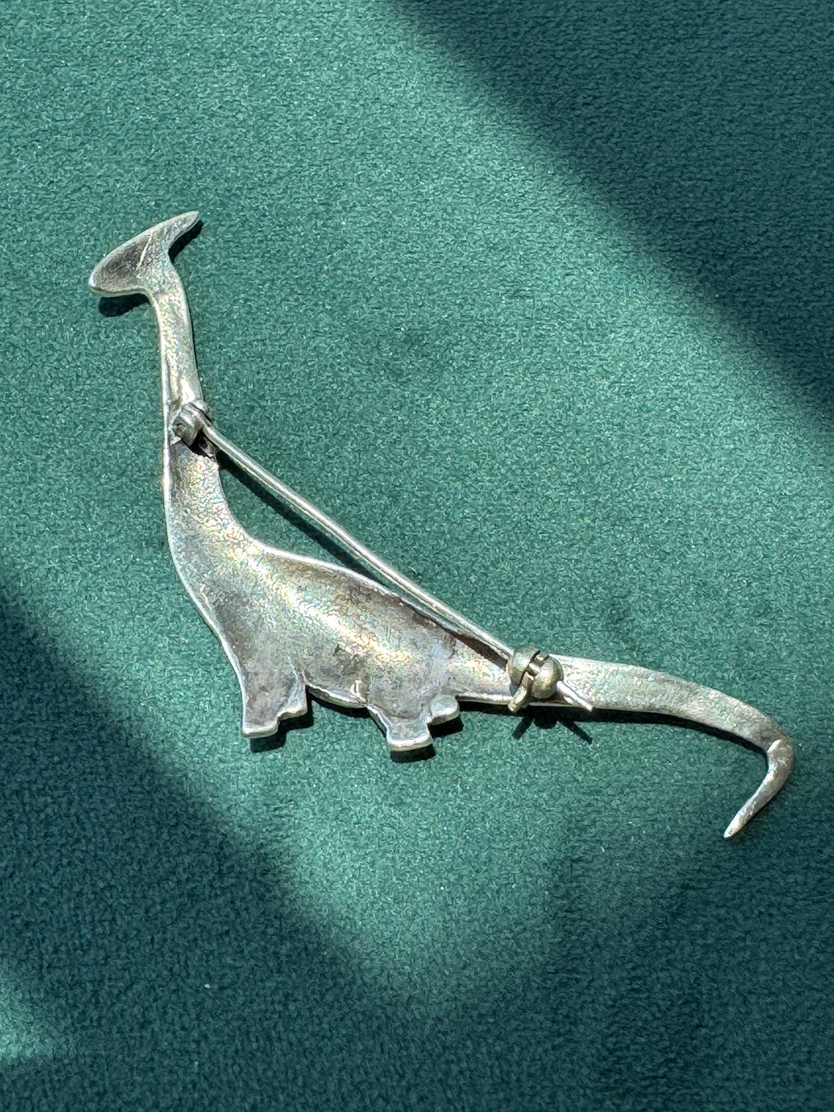 Sterling Silver 925 Marcasite Sauropod Brontosaurus Dinosaur Brooch Pin Red Stone Eye Figural