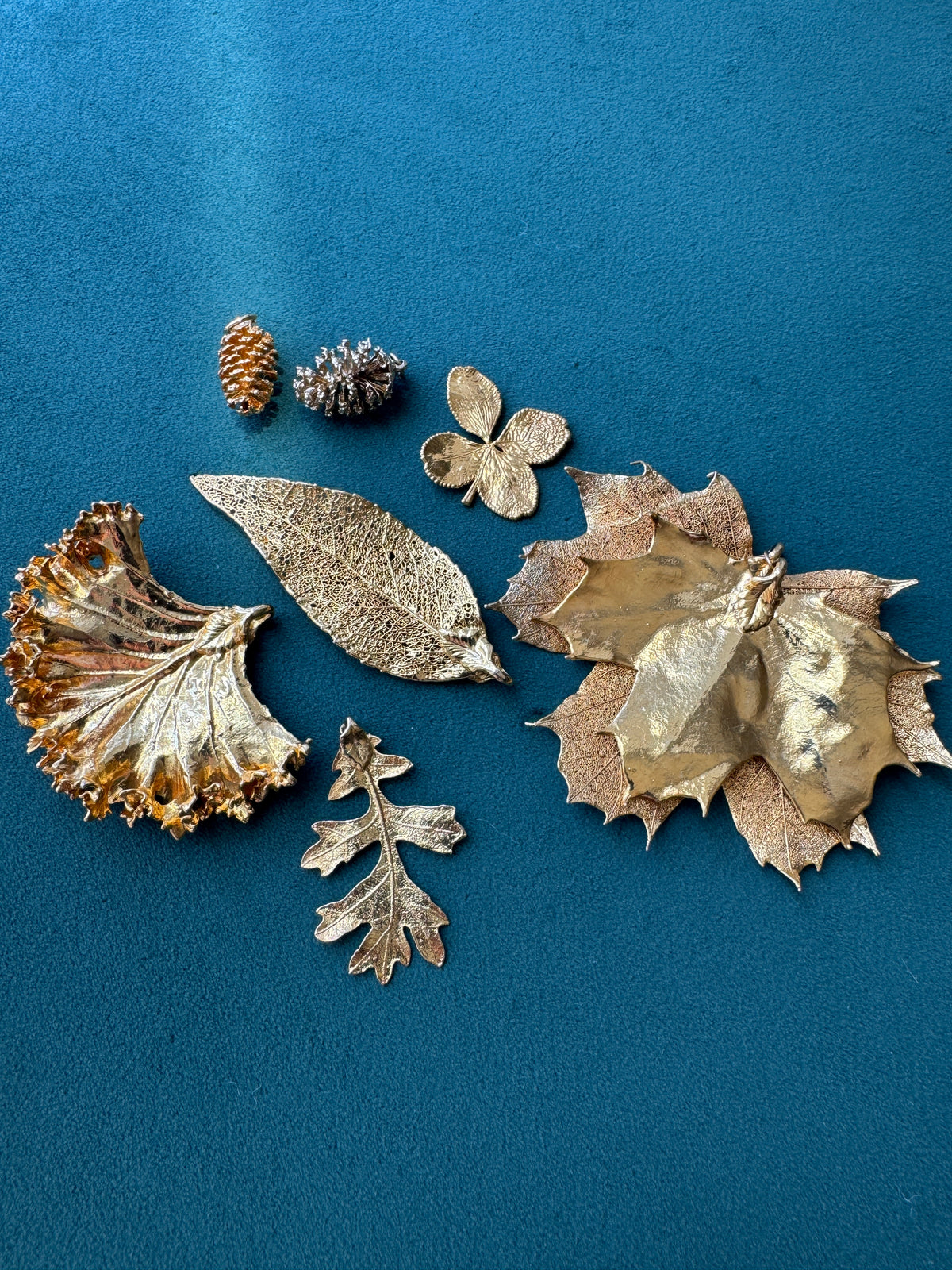 Vintage 1970s Genuine Gold Dipped Maple Leaf Cluster Pendant with Pinecone