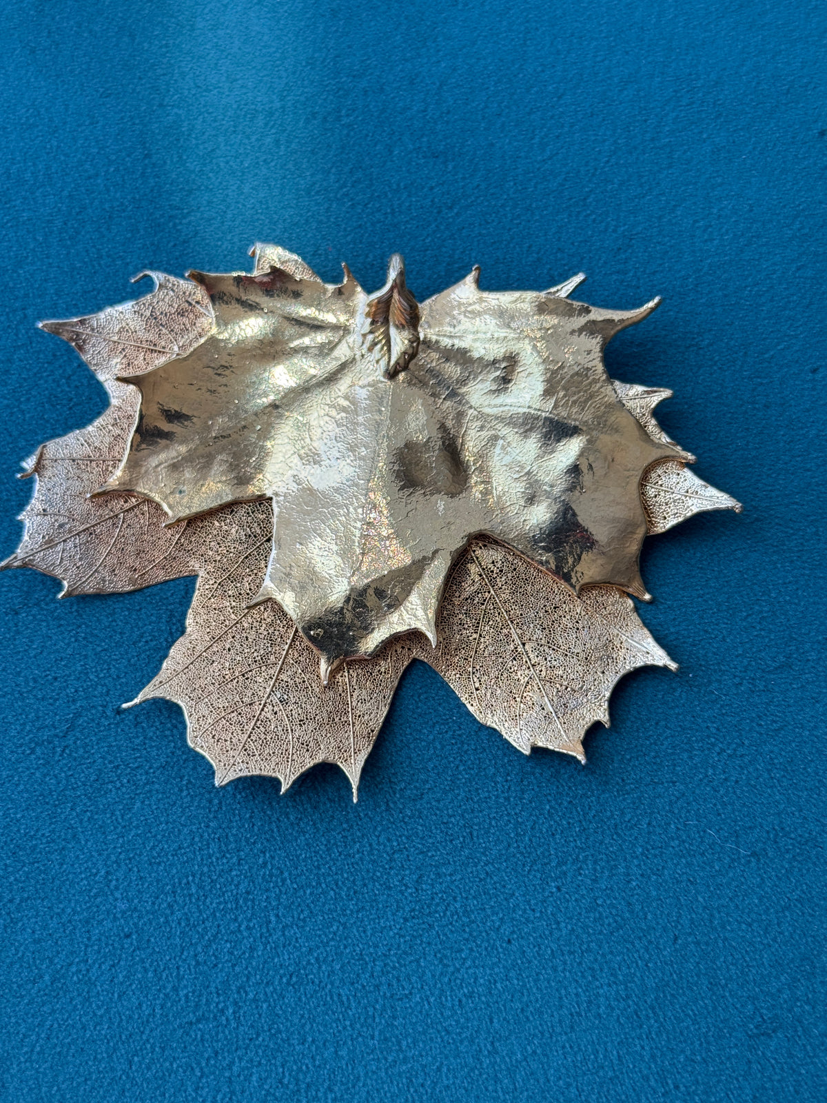 Vintage 1970s Genuine Gold Dipped Maple Leaf Cluster Pendant with Pinecone