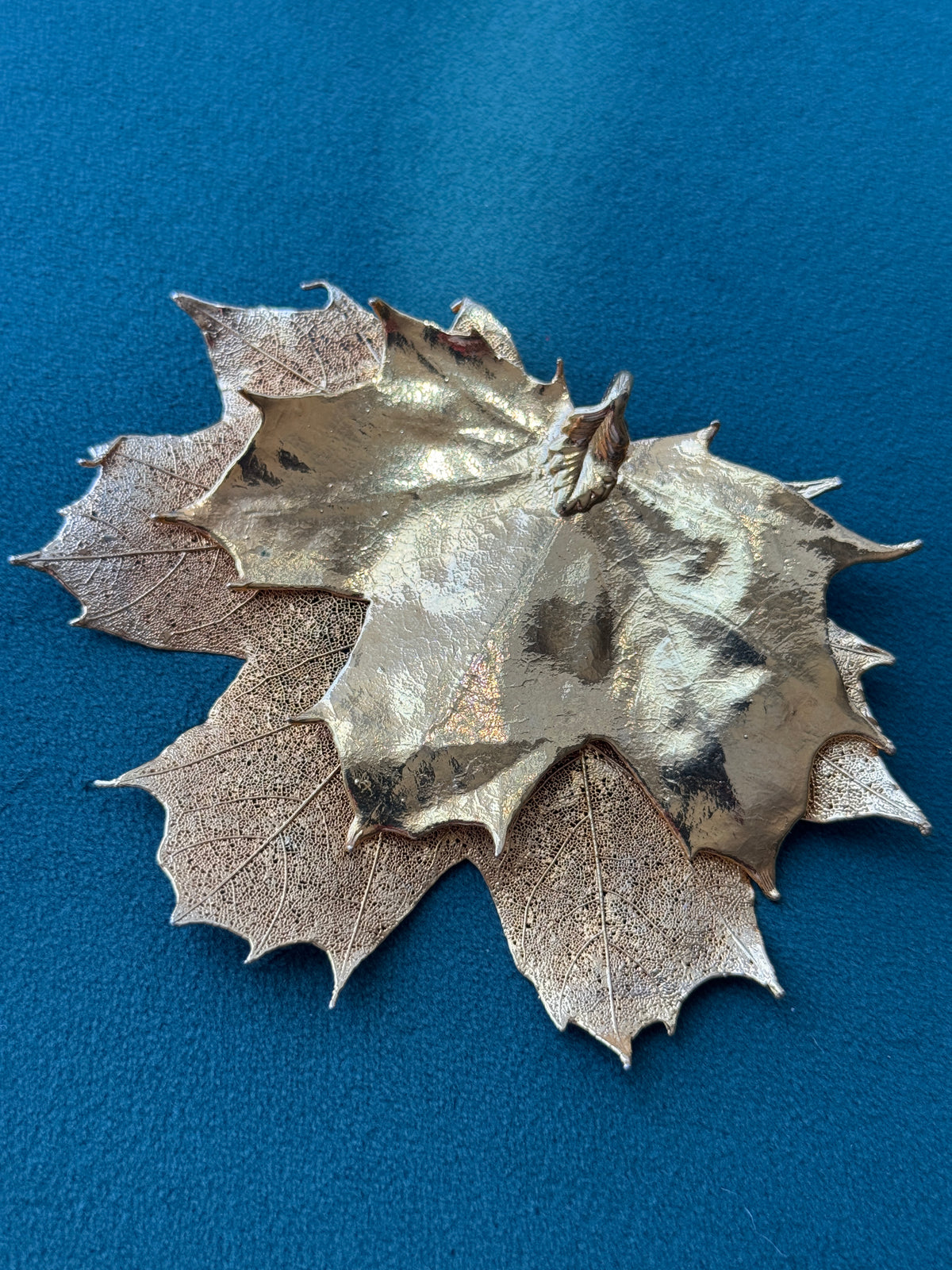 Vintage 1970s Genuine Gold Dipped Maple Leaf Cluster Pendant with Pinecone