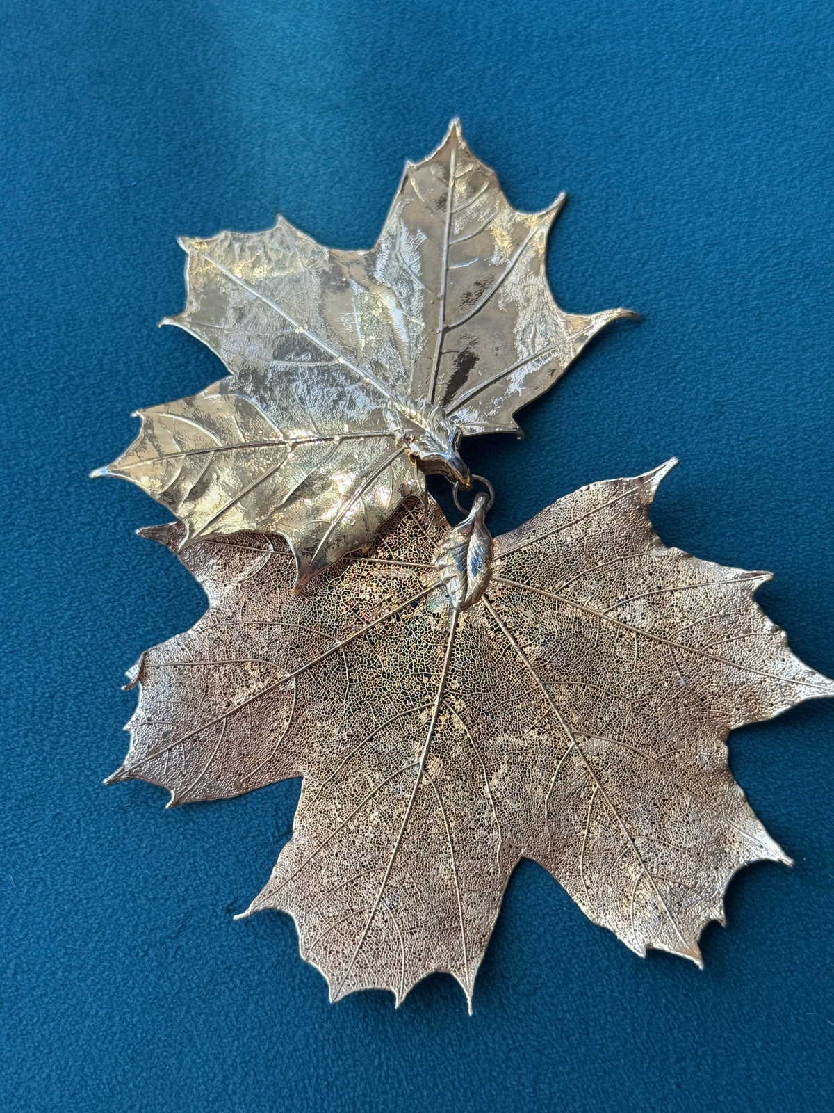 Vintage 1970s Genuine Gold Dipped Maple Leaf Cluster Pendant with Pinecone
