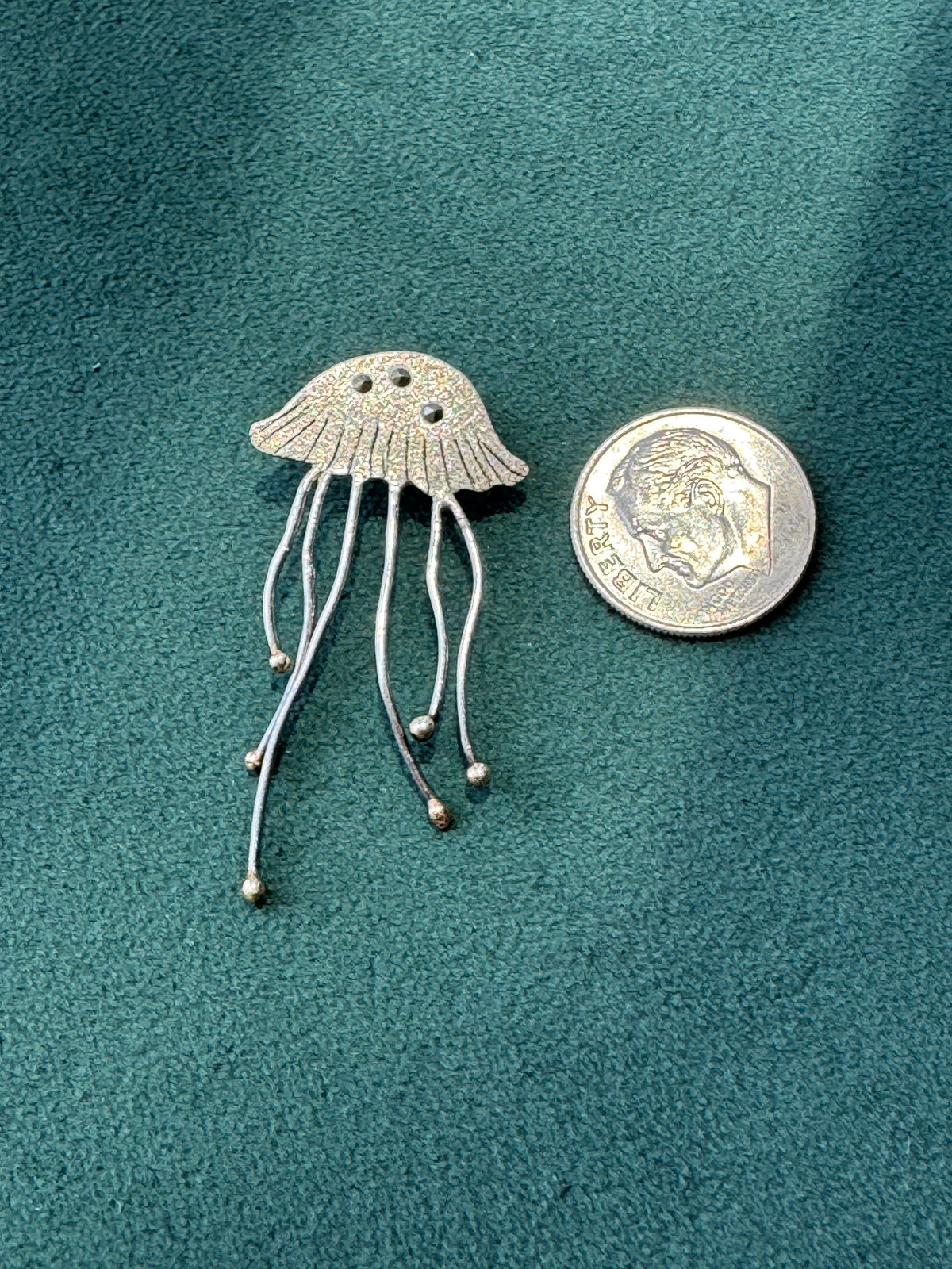 Sterling Silver Jellyfish Pendant Marcasite Style Stones Dancing Tentacles Mermaid Life