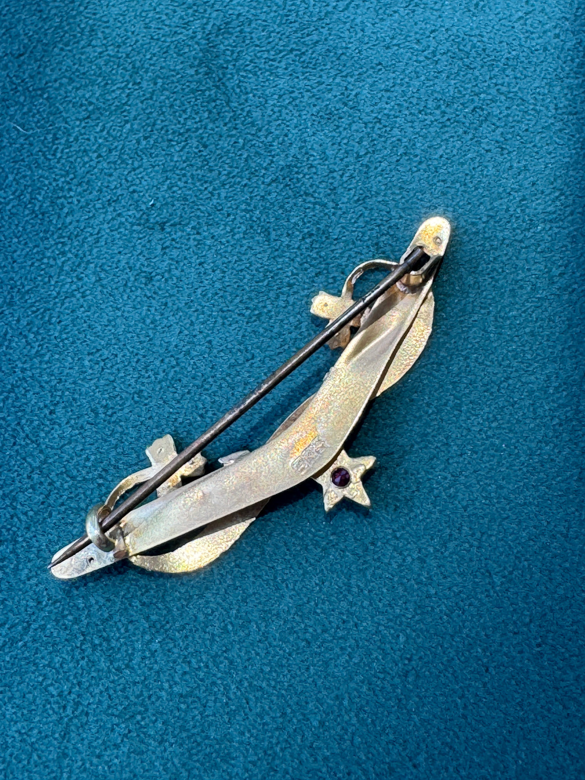 Antique Victorian 9CT Gold Good Luck Bar Pin Seed Pearl Clovers Pink Gemstone Star