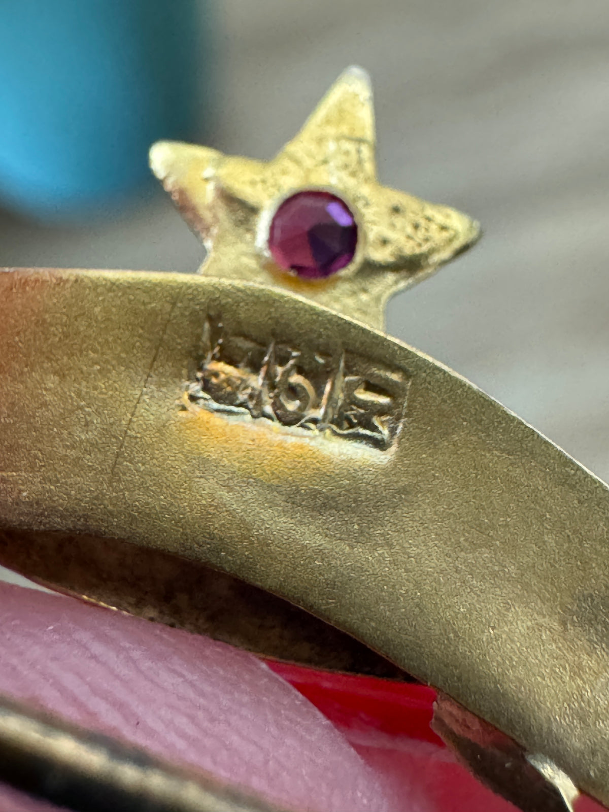 Antique Victorian 9CT Gold Good Luck Bar Pin Seed Pearl Clovers Pink Gemstone Star