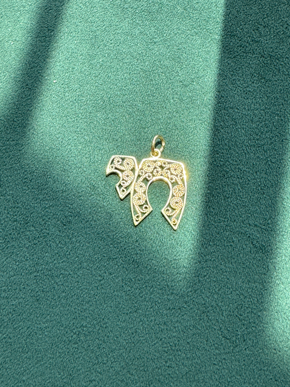 Vintage 14K Gold Chai Pendant, Judaica Filigree Scrollwork Charm