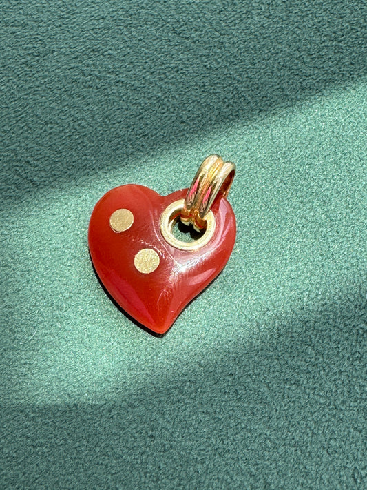 Vintage 14K Gold Carnelian Heart Pendant with Gold Dot Accents