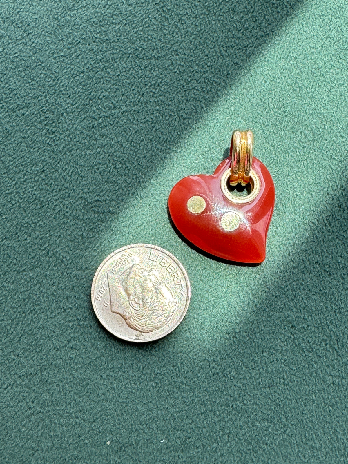 Vintage 14K Gold Carnelian Heart Pendant with Gold Dot Accents
