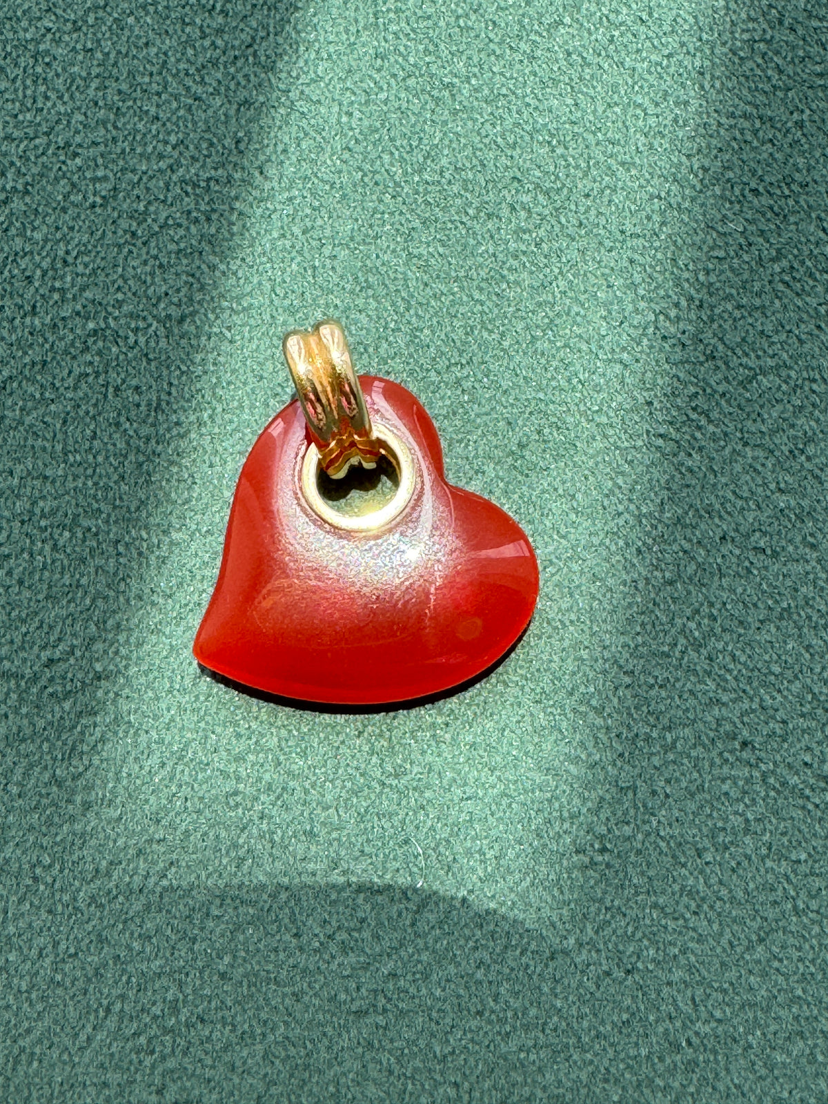 Vintage 14K Gold Carnelian Heart Pendant with Gold Dot Accents