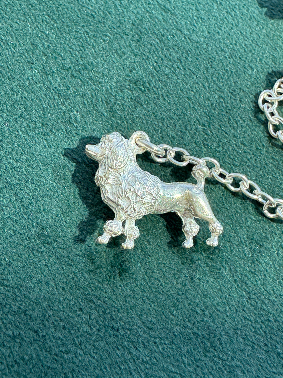 Vintage Sterling Silver T-Rex Brooch Walking a Poodle on a Chain Leash Signed Dinosaur and Dog Pin Set