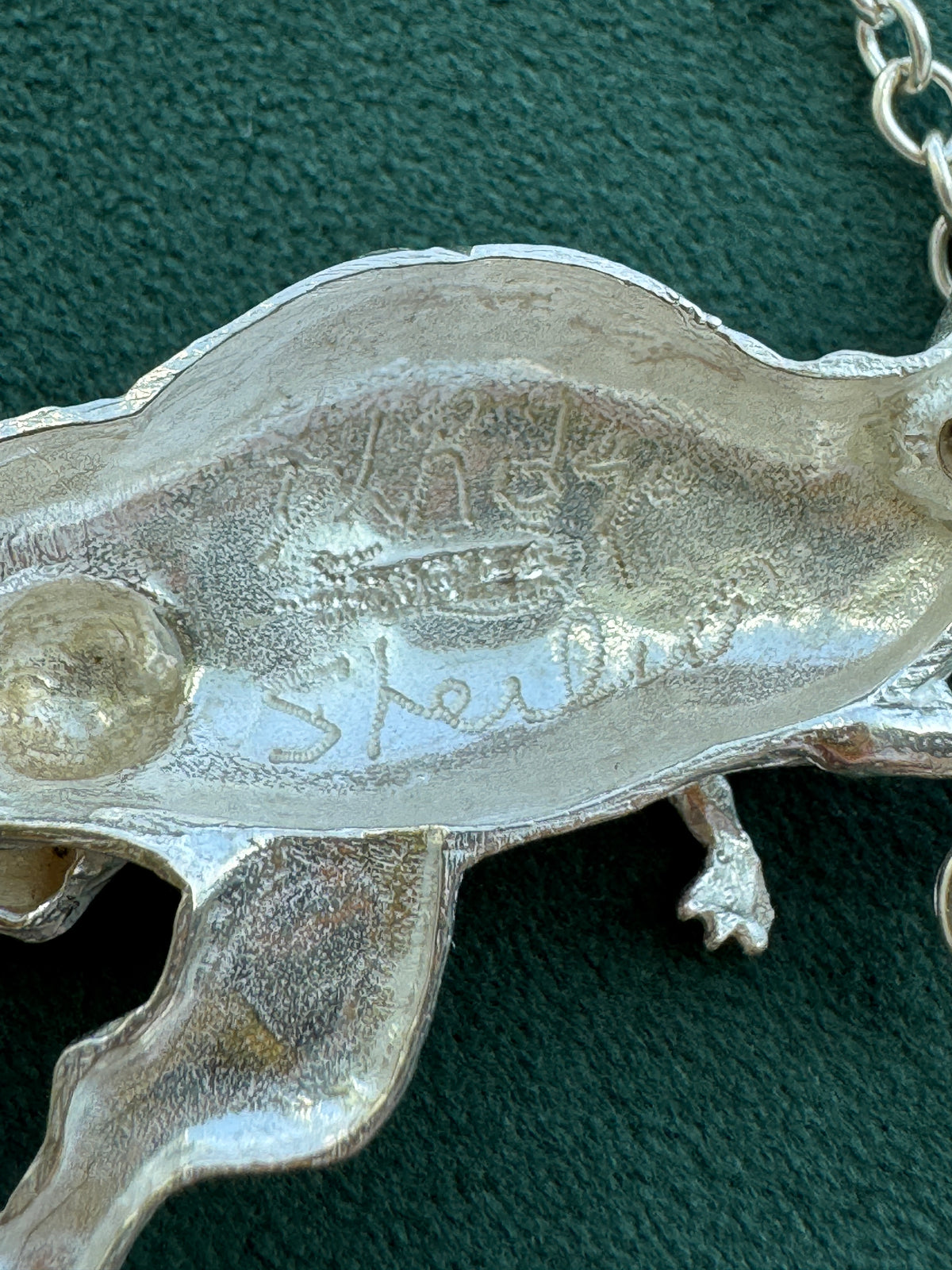 Vintage Sterling Silver T-Rex Brooch Walking a Poodle on a Chain Leash Signed Dinosaur and Dog Pin Set