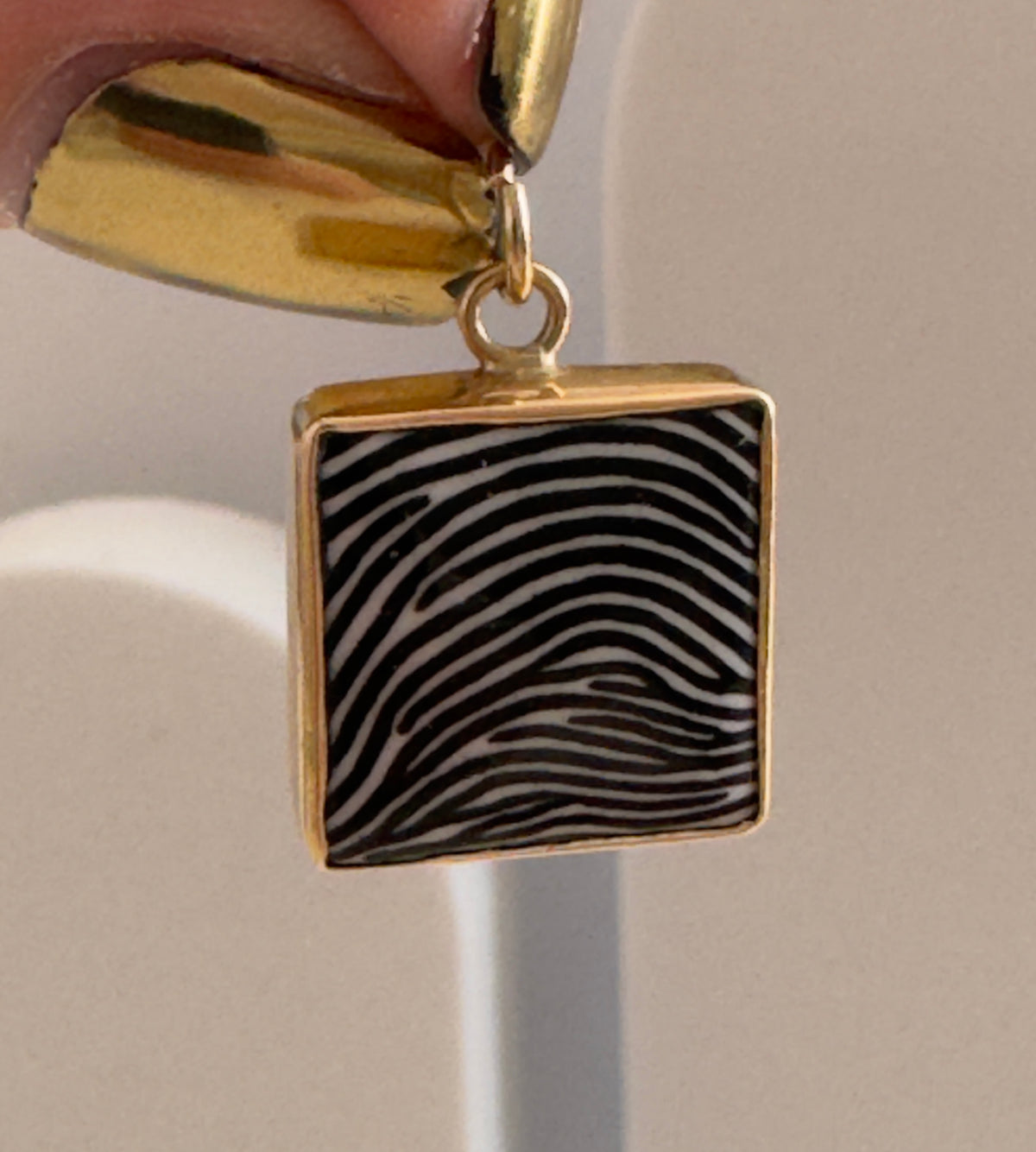 Vintage 1960s 14K Gold Op Art Enamel Pendant Black White Optical Illusion