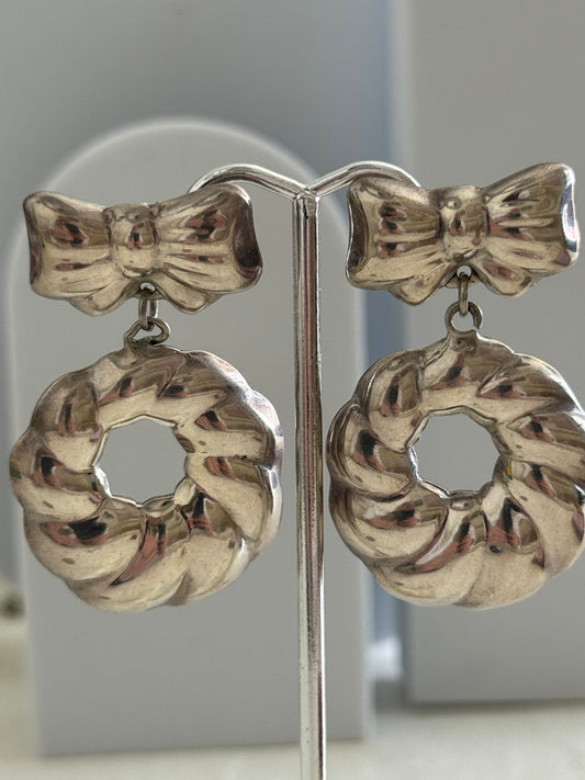 Vintage Mexican Sterling Silver Bow Shrimp Hoop Earrings Y2K TV-52 Marked 925 Mexico