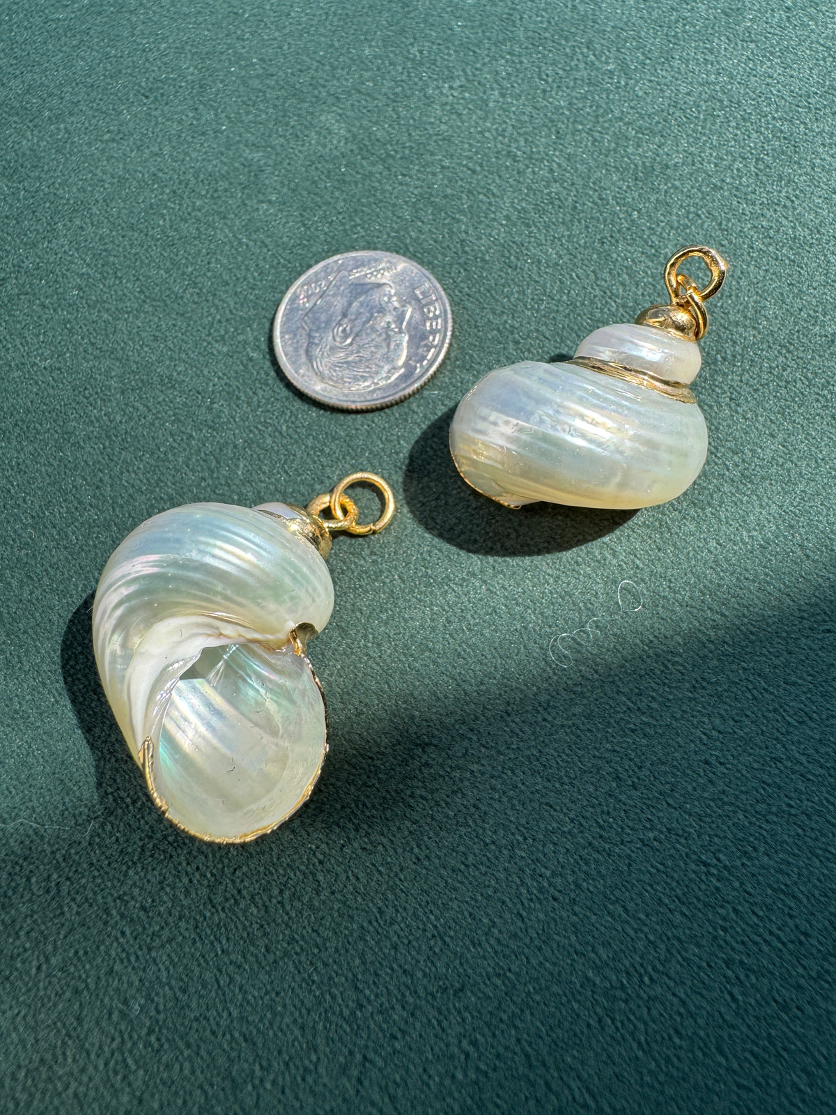 Vintage Gold Trimmed Genuine Turban Shell Pendant Warm Pearl Spiral
