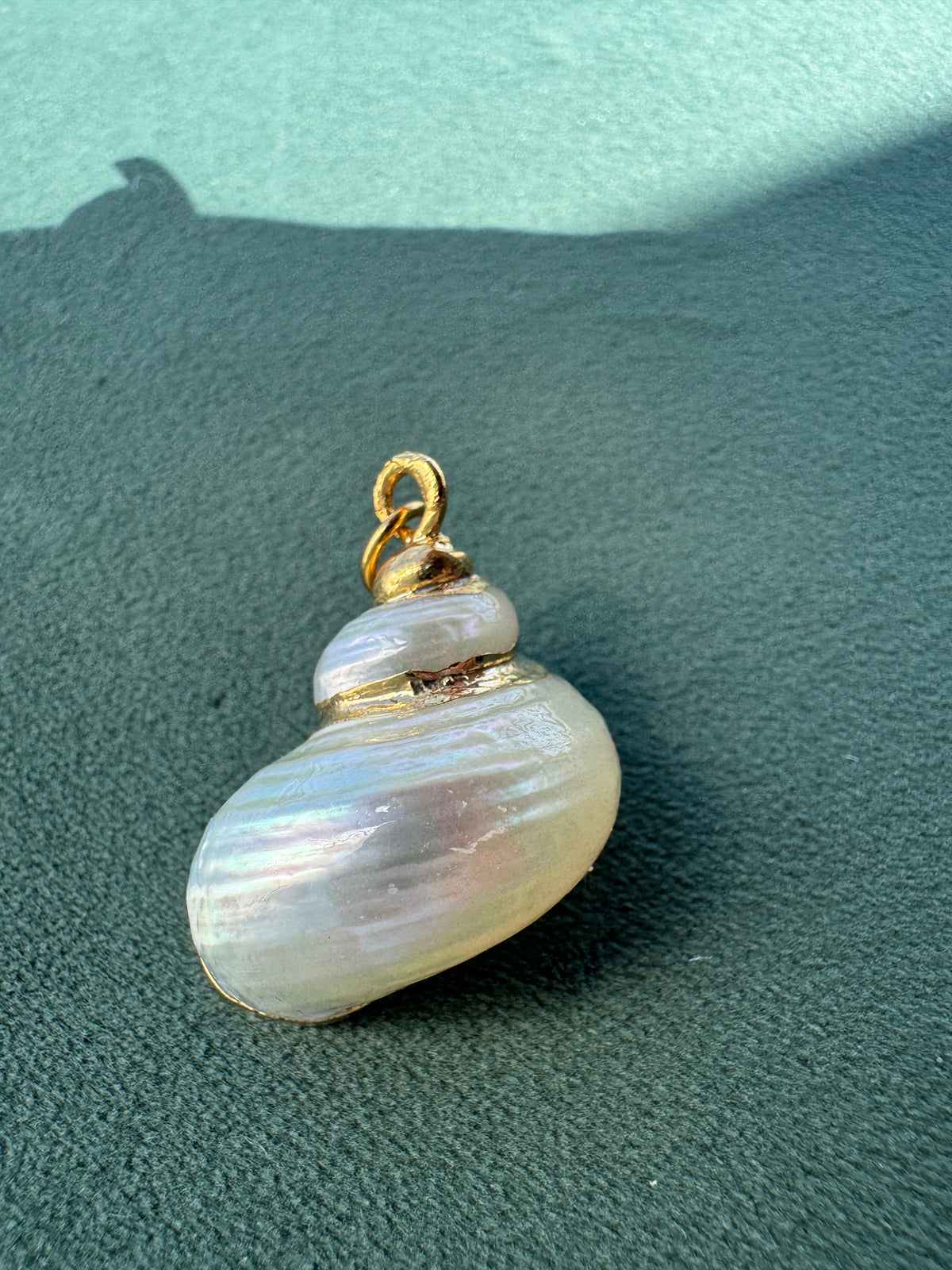 Vintage Gold Trimmed Genuine Turban Shell Pendant Soft Cream Spiral