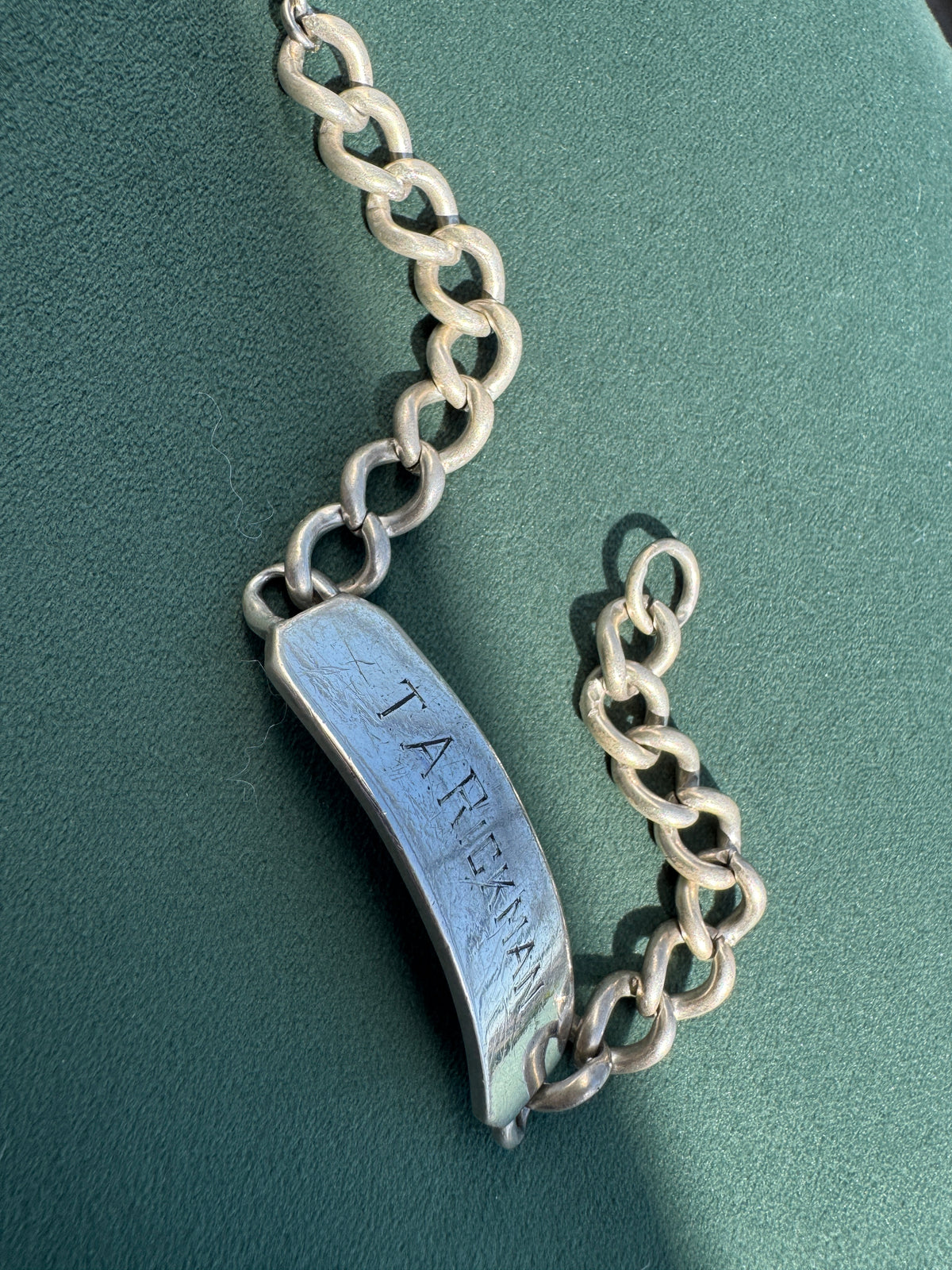 Vintage 1950s Sterling Silver Curb Link ID Bracelet Engraved Pappy From Toots