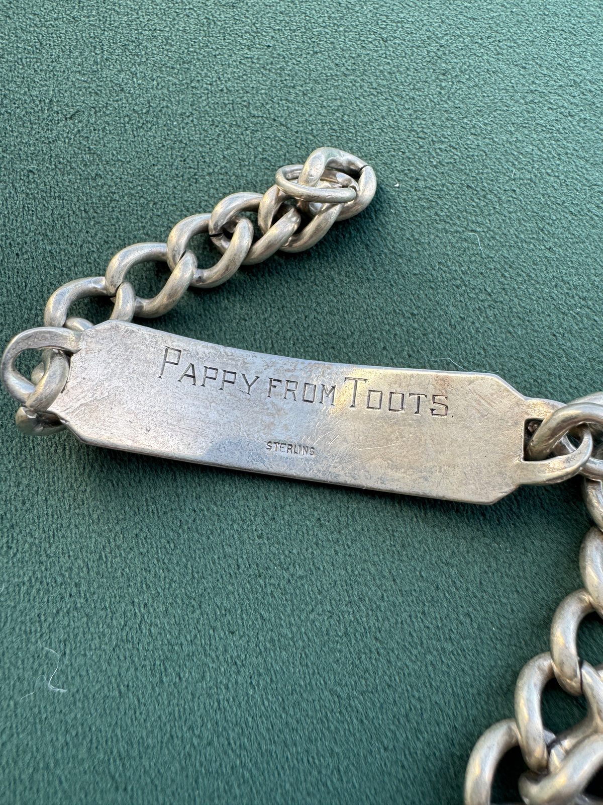 Vintage 1950s Sterling Silver Curb Link ID Bracelet Engraved Pappy From Toots