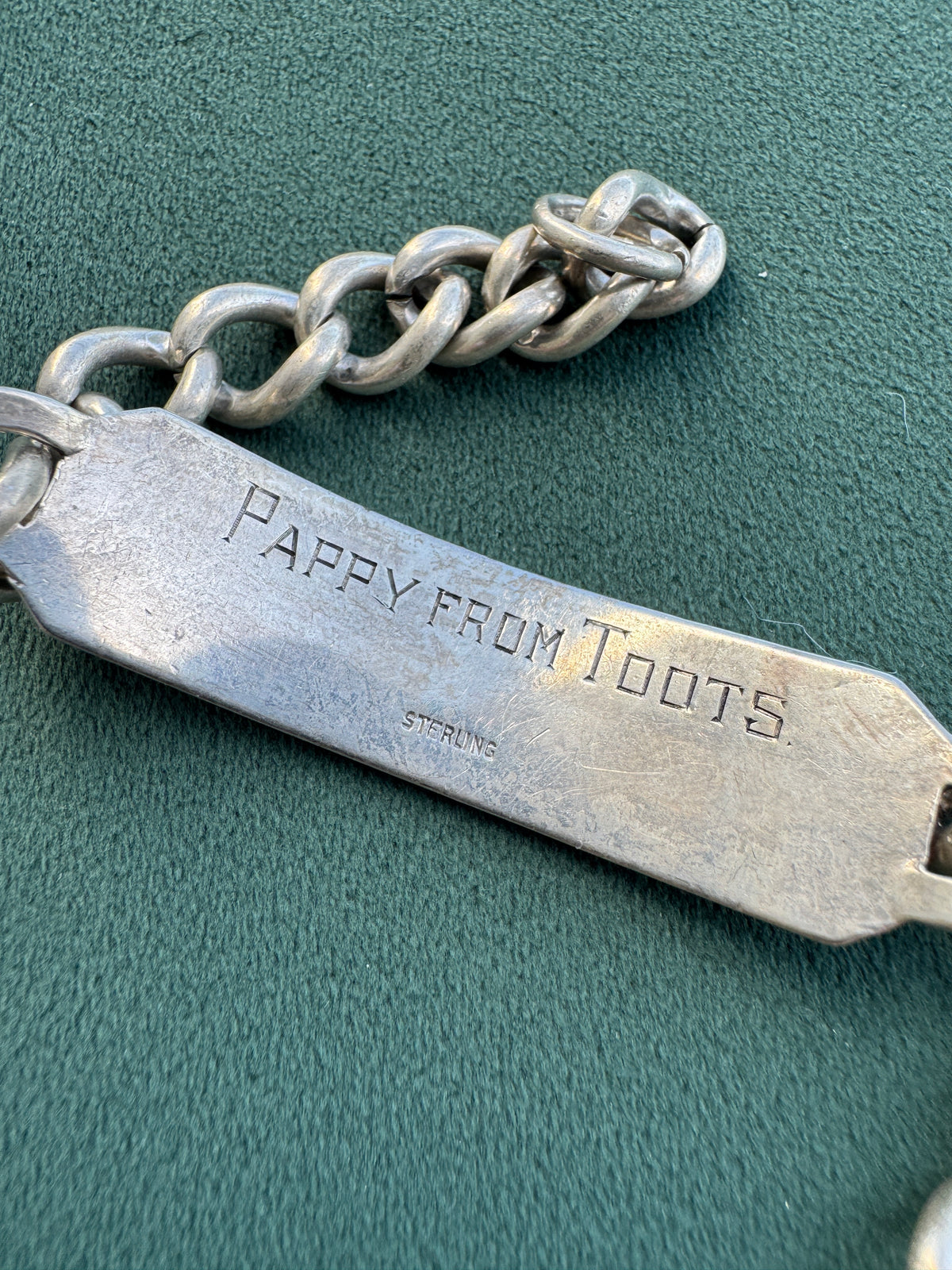 Vintage 1950s Sterling Silver Curb Link ID Bracelet Engraved Pappy From Toots