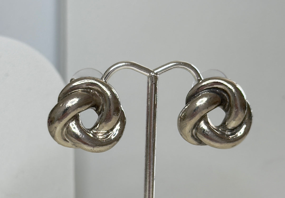 Vintage Sterling Silver Love Knot Stud Earrings Heavy Weight Classic Design