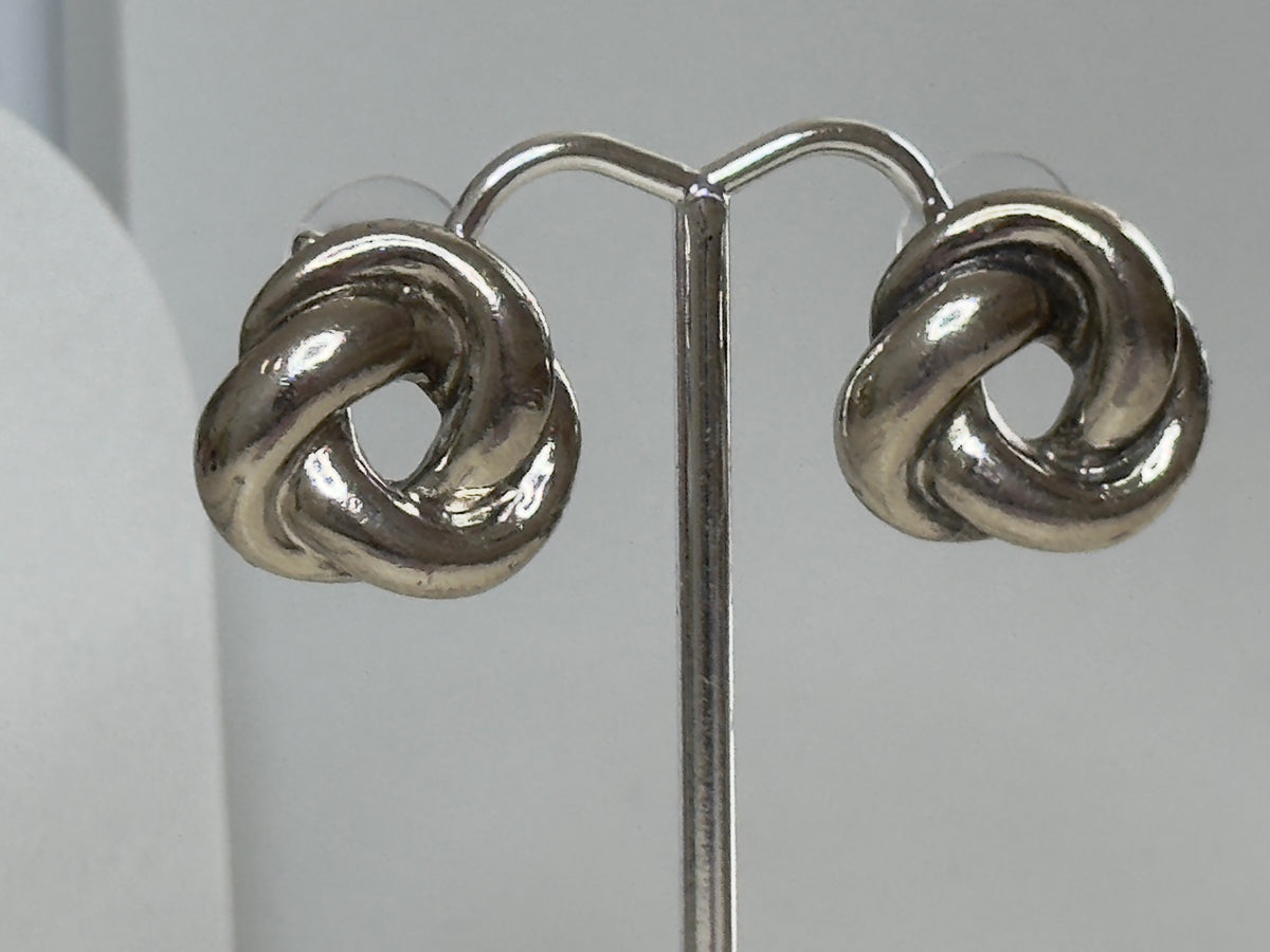 Vintage Sterling Silver Love Knot Stud Earrings Heavy Weight Classic Design