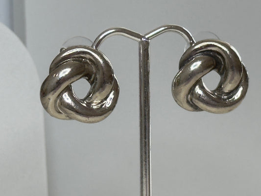 Vintage Sterling Silver Love Knot Stud Earrings Heavy Weight Classic Design