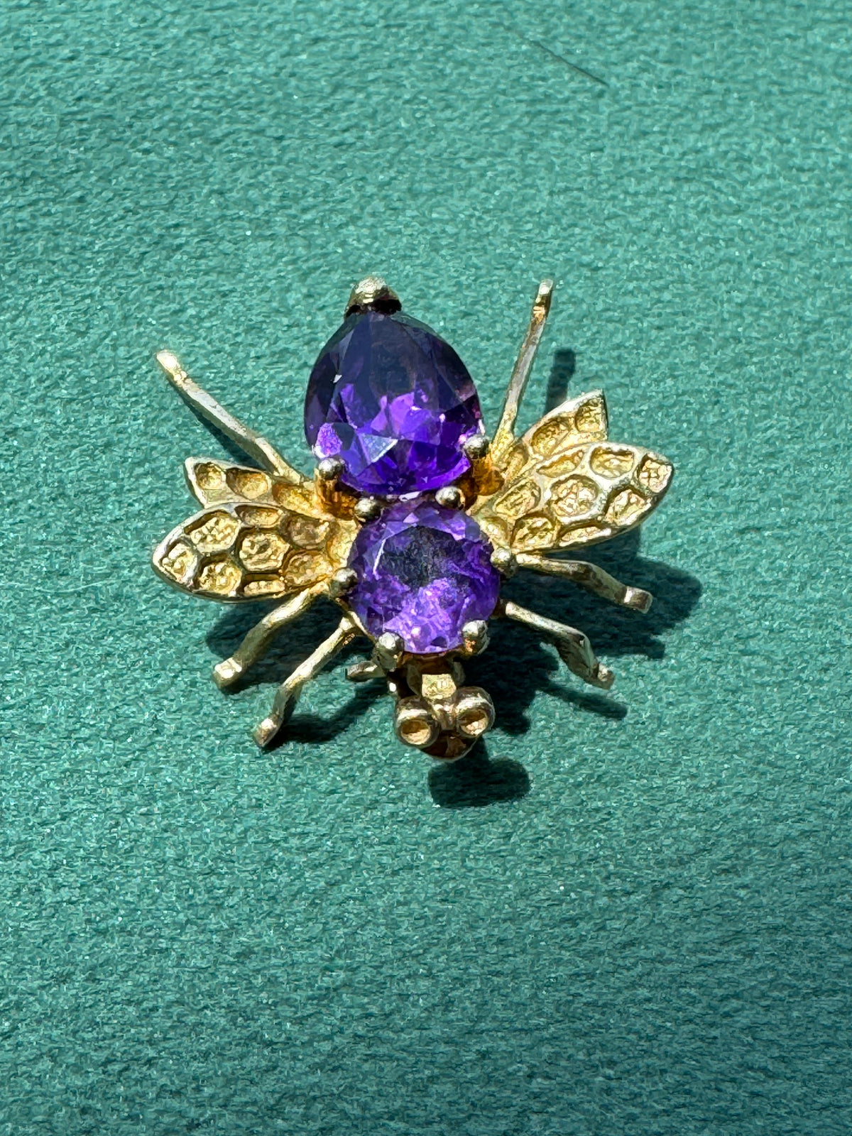 Vintage 10K Gold Amethyst Fly Brooch and Pendant