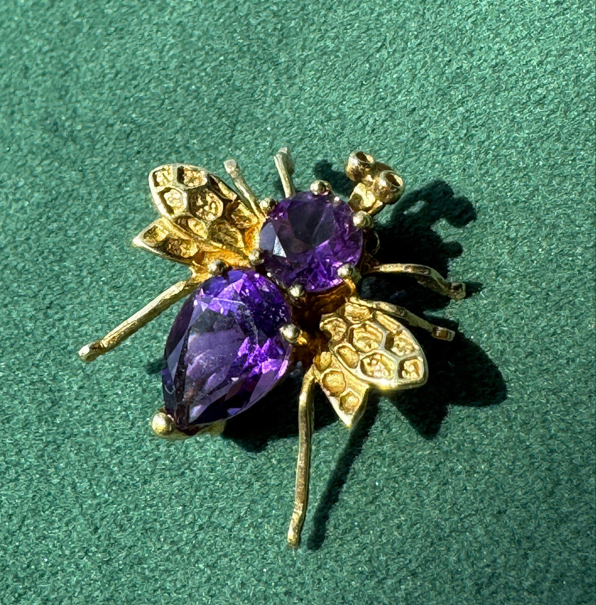 Vintage 10K Gold Amethyst Fly Brooch and Pendant