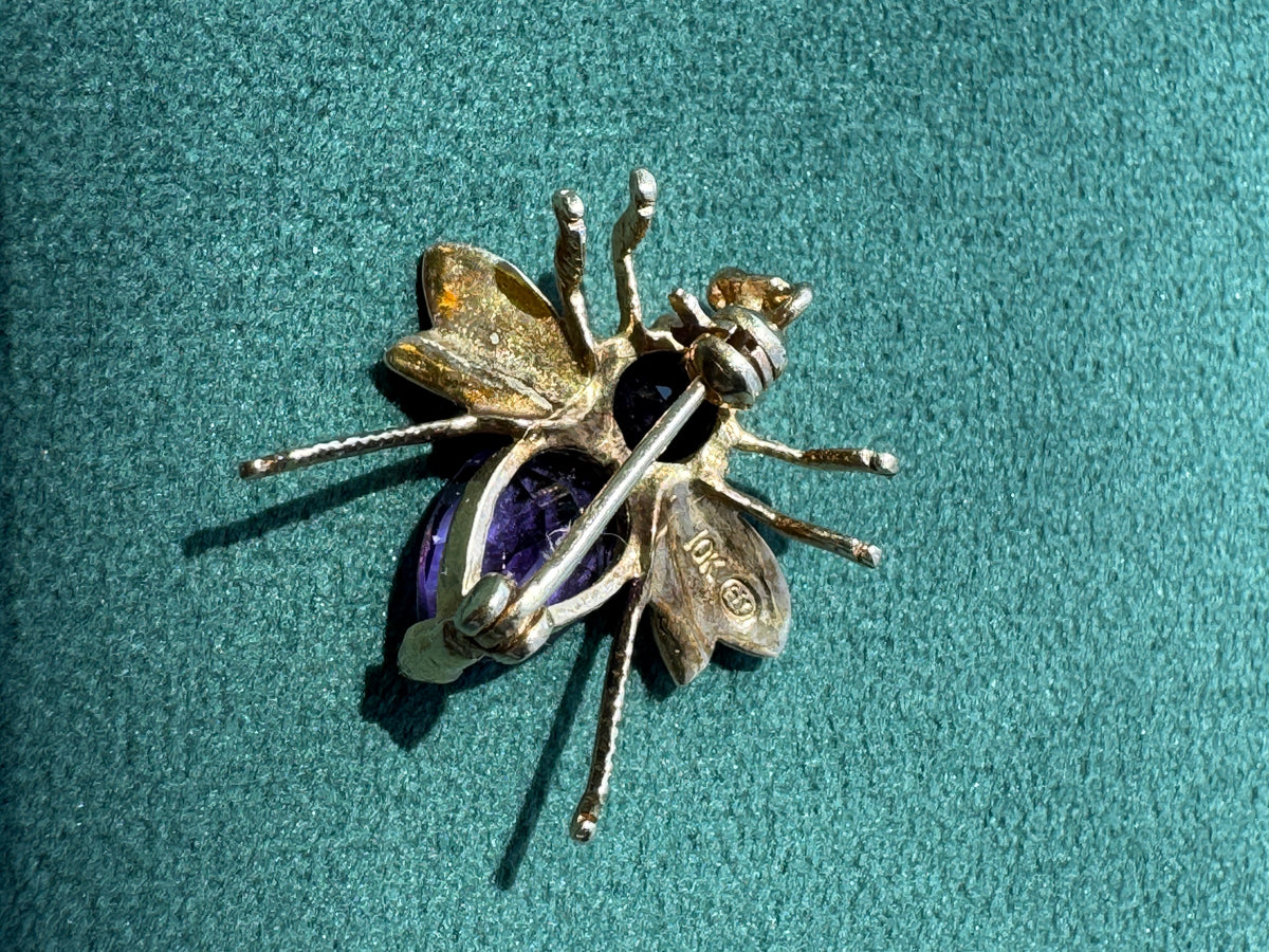 Vintage 10K Gold Amethyst Fly Brooch and Pendant