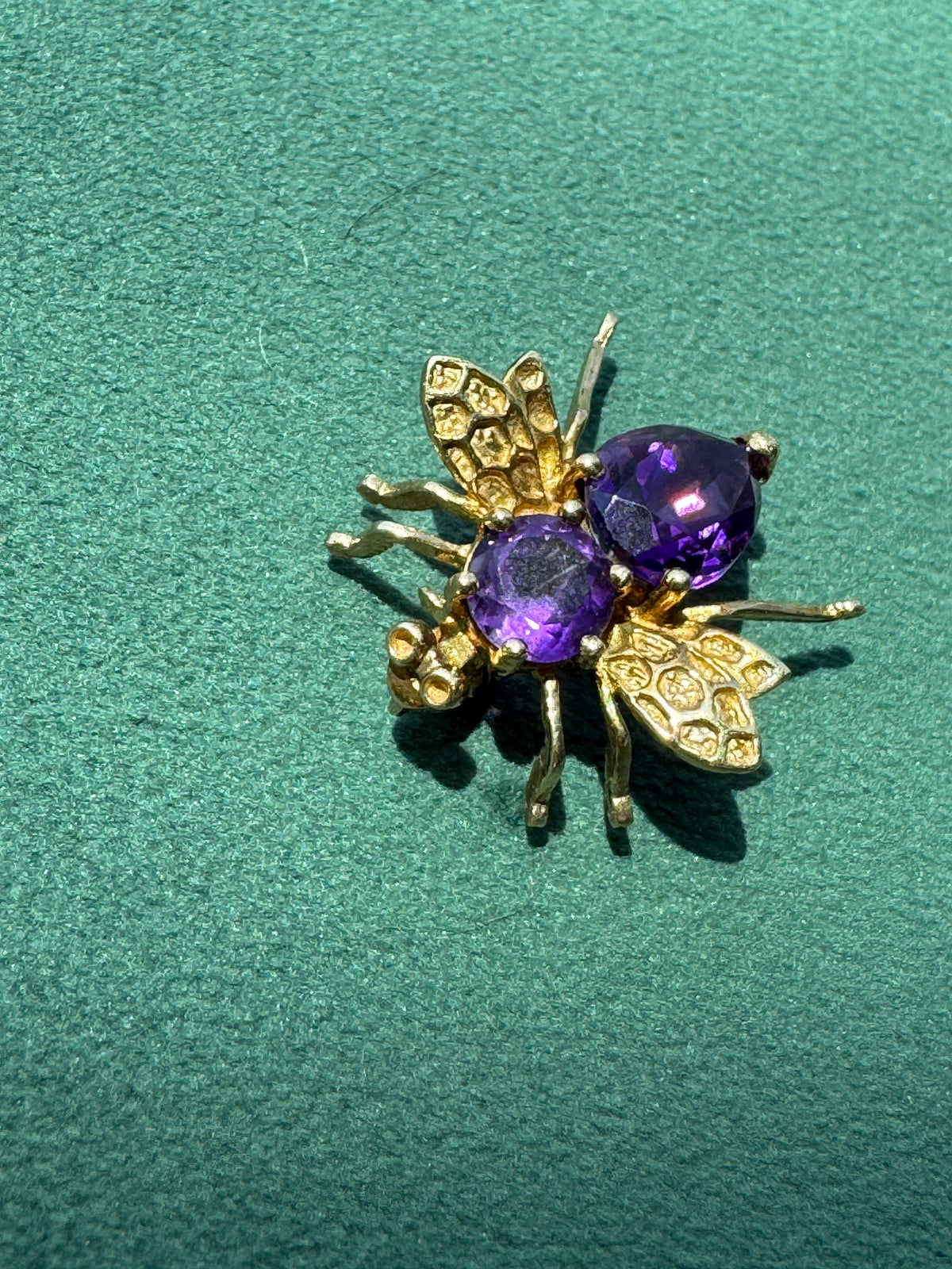 Vintage 10K Gold Amethyst Fly Brooch and Pendant