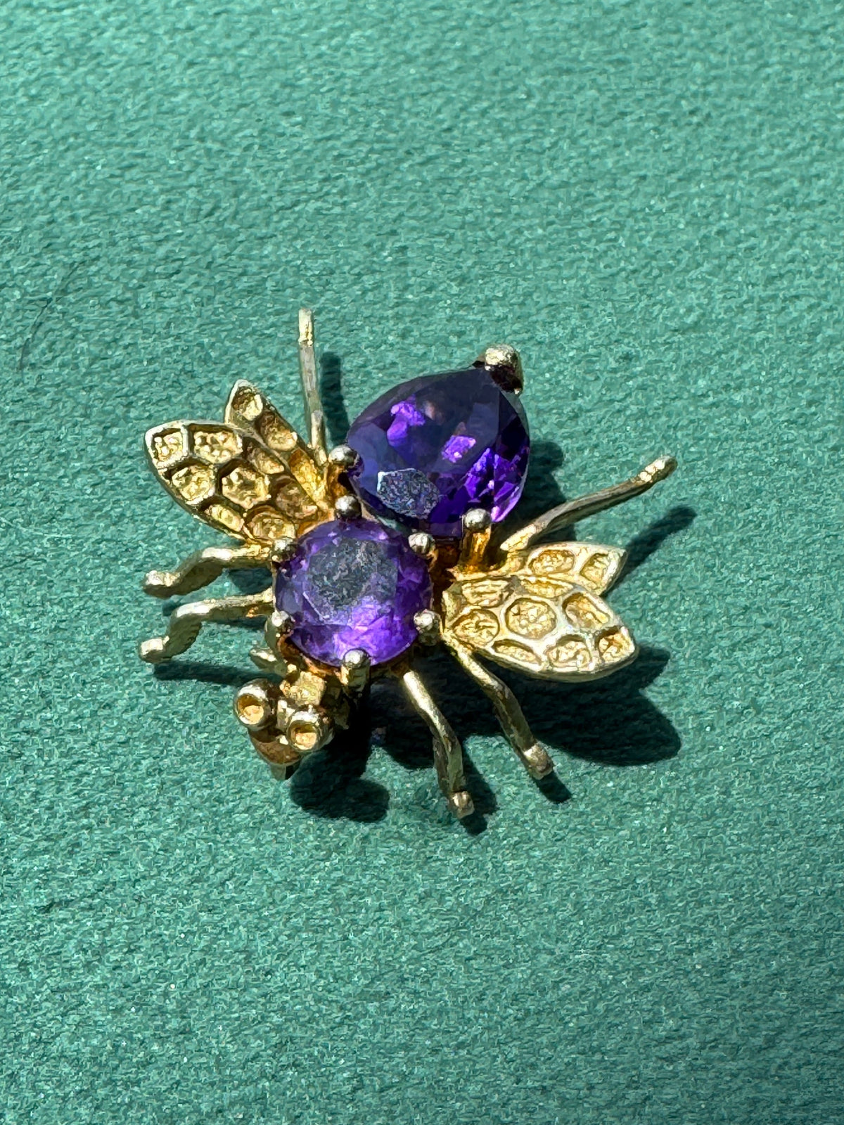 Vintage 10K Gold Amethyst Fly Brooch and Pendant