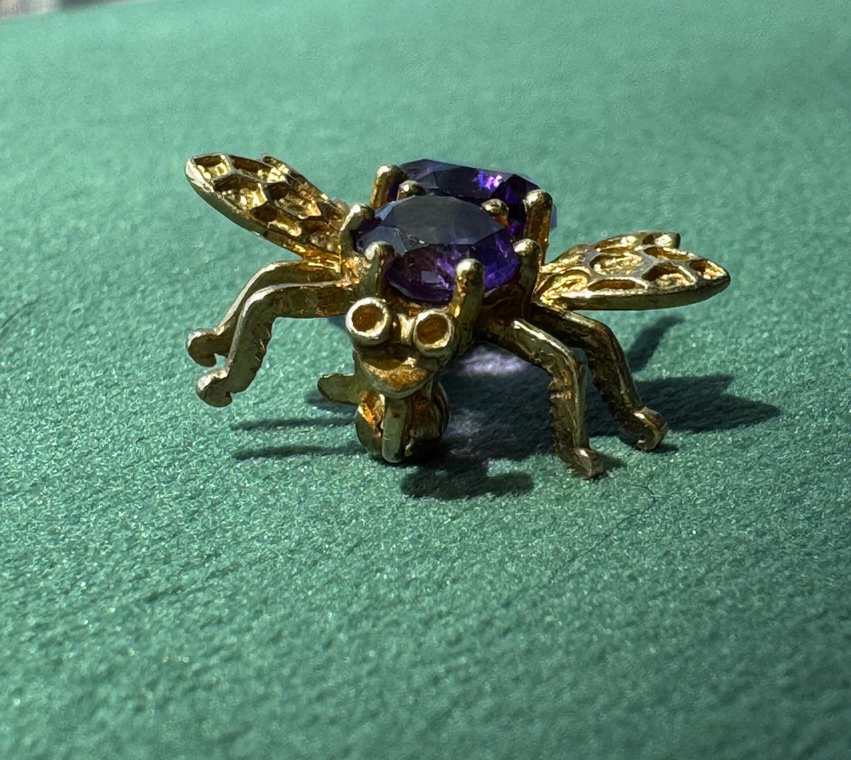 Vintage 10K Gold Amethyst Fly Brooch and Pendant