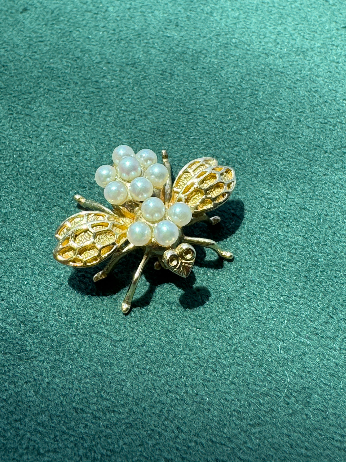 Vintage 14K Gold Seed Pearl Bee Brooch