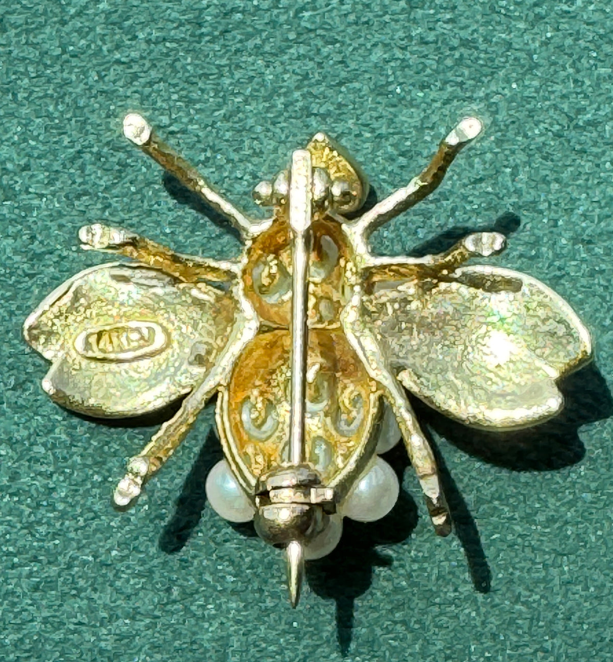 Vintage 14K Gold Seed Pearl Bee Brooch
