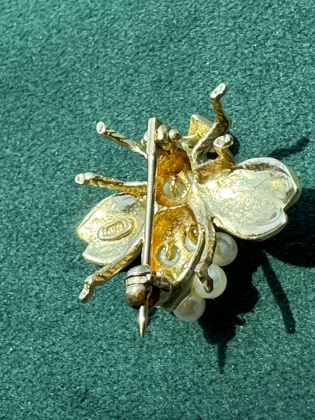 Vintage 14K Gold Seed Pearl Bee Brooch