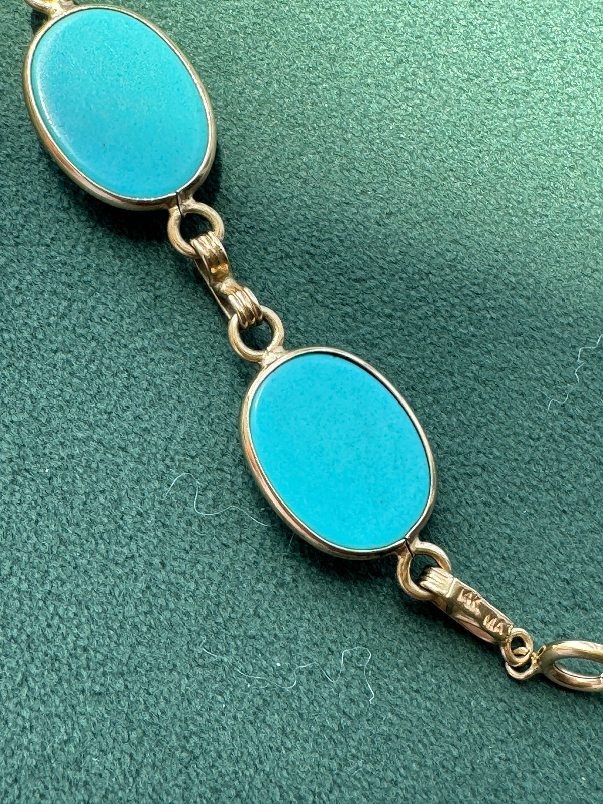 Vintage 14K Gold Turquoise Cabochon Link Bracelet Six Stones That Do Not Do Subtle