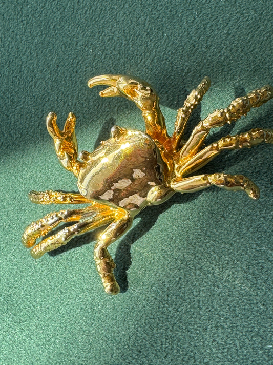 Vintage Midas Touch Singapore 22K Gold Dipped Real Crab Brooch Pendant