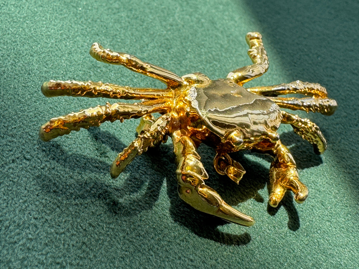 Vintage Midas Touch Singapore 22K Gold Dipped Real Crab Brooch Pendant