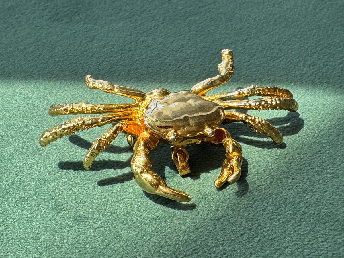 Vintage Midas Touch Singapore 22K Gold Dipped Real Crab Brooch Pendant